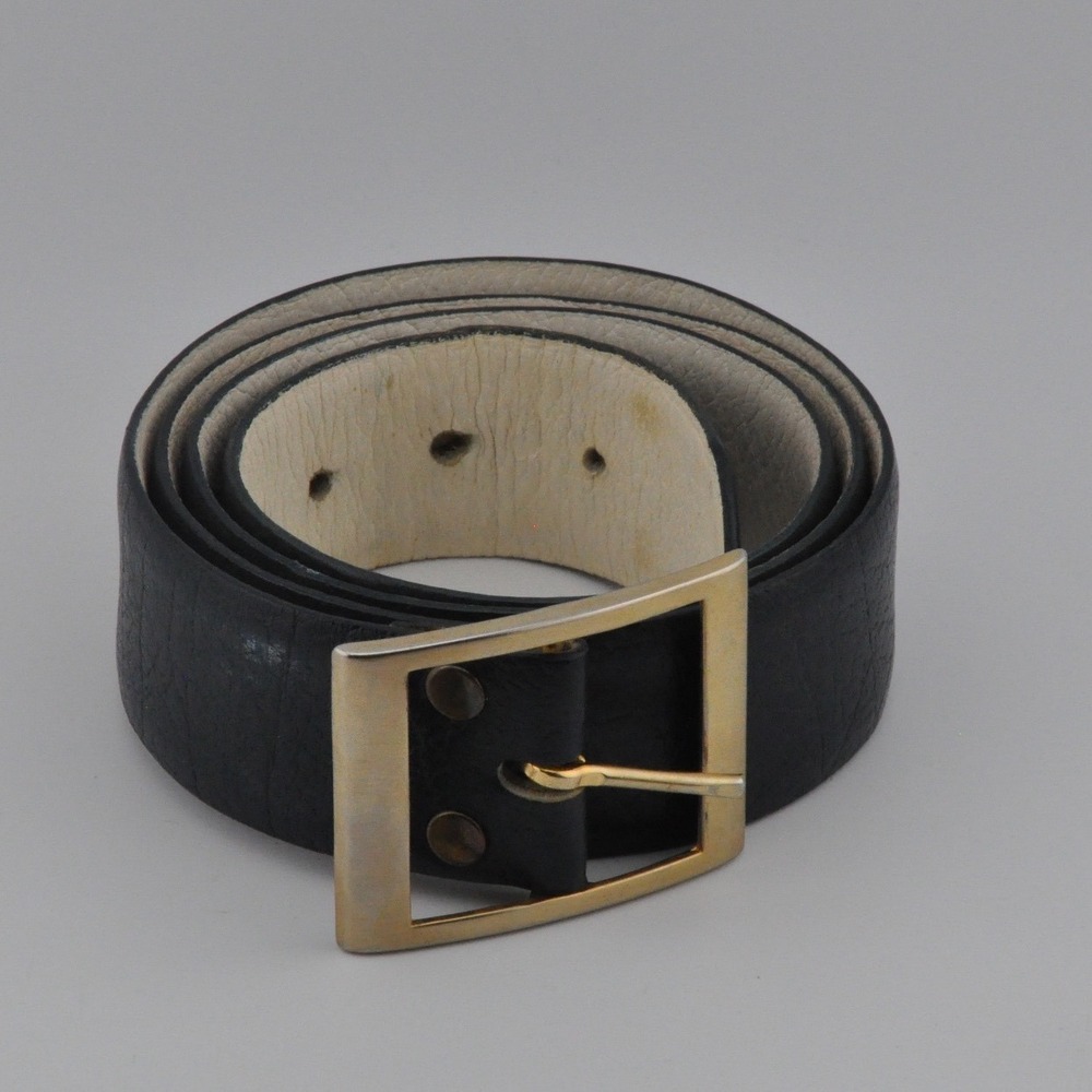 Leather‎ Belt 38 Black Good Gold Buckle Wide Contrast Lining 9007867